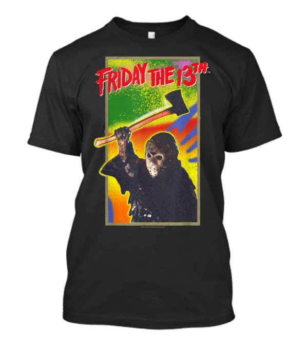 Friday The 13th Masked Figure With Axe Vibrant Background T-Shirt