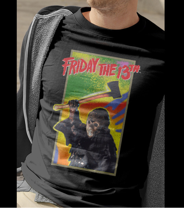 Friday The 13th Masked Figure With Axe Vibrant Background T-Shirt