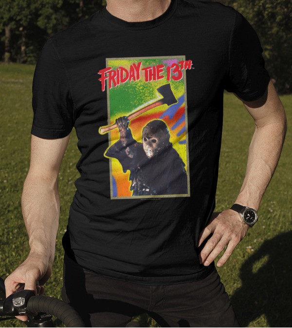 Friday The 13th Masked Figure With Axe Vibrant Background T-Shirt