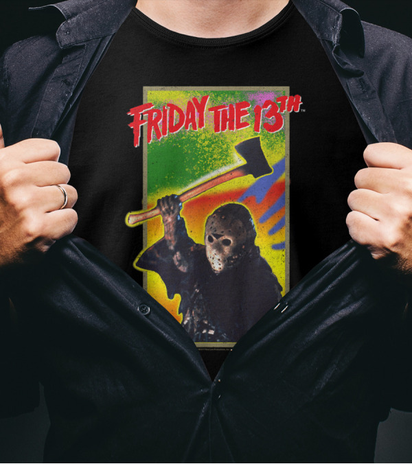 Friday The 13th Masked Figure With Axe Vibrant Background T-Shirt