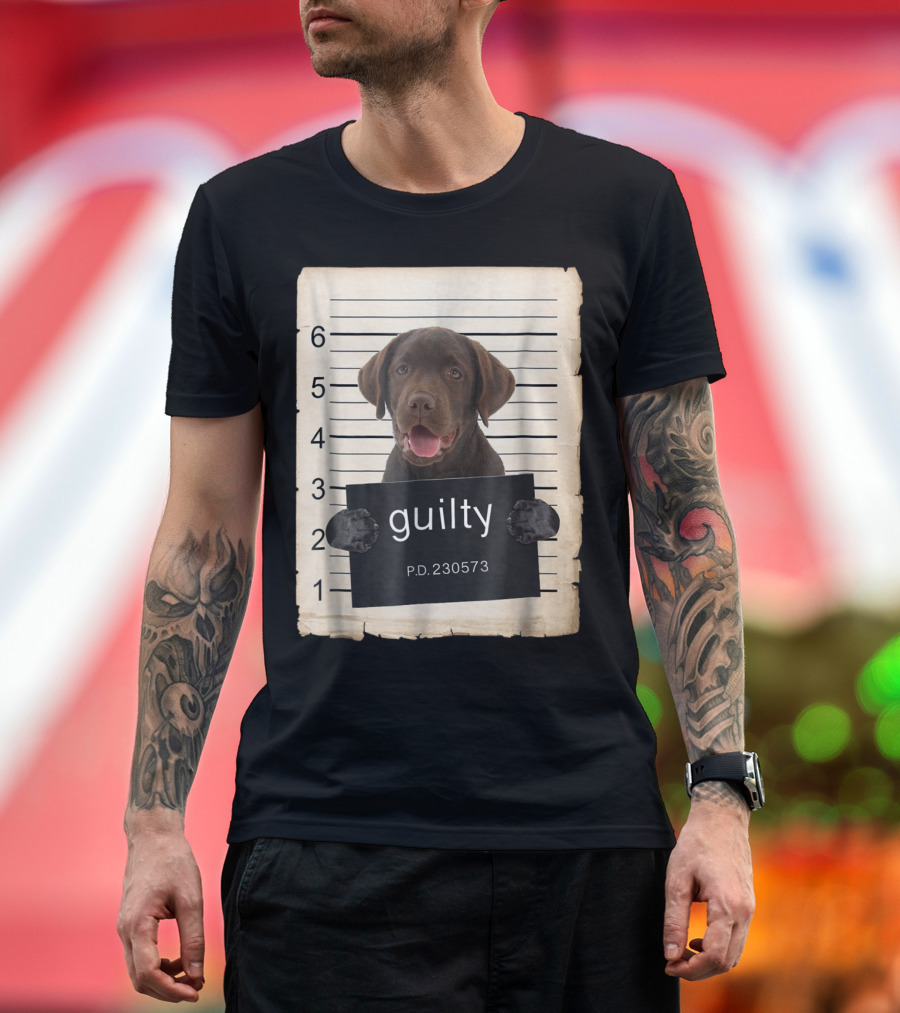 Chocolate Lab Labrador Dog Mugshot Guilty P.D. 230573 T-Shirt
