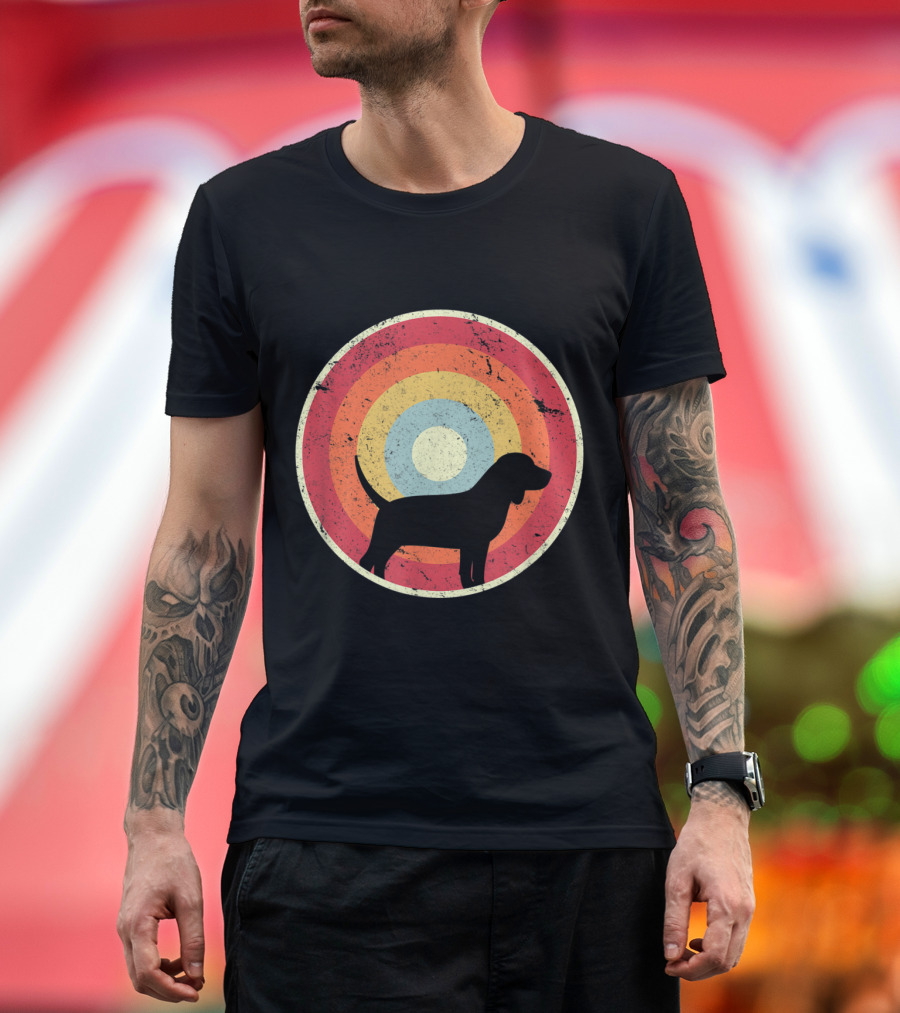 Vintage Distressed Beagle Silhouette Retro Circle T-Shirt