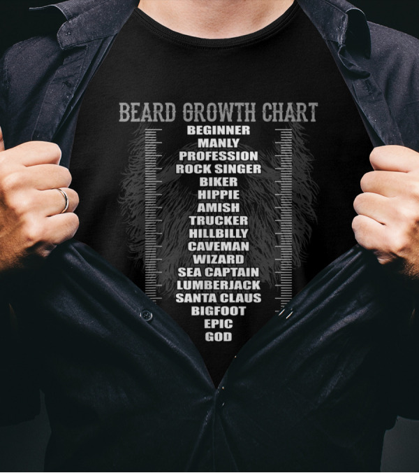 Beard Growth Chart Beginner To God Epic Levels Santa Claus Bigfoot Lumberjack Wizard Styles T-Shirt