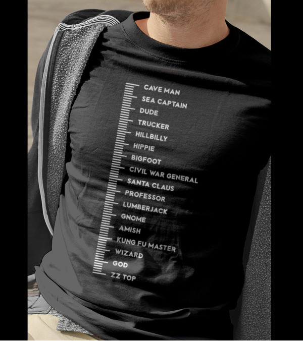 Beard Measurement Chart Featuring Titles From Caveman To ZZ Top T-Shirt
