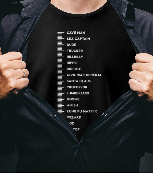 Beard Measurement Chart Featuring Titles From Caveman To ZZ Top T-Shirt