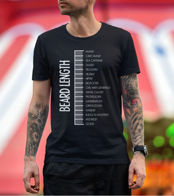 Premium T-Shirt: Beard Length Scale Manly to Godly with Funny Descriptions T-Shirt Beard Length Scale Manly to Godly with Funny Descriptions T-Shirt