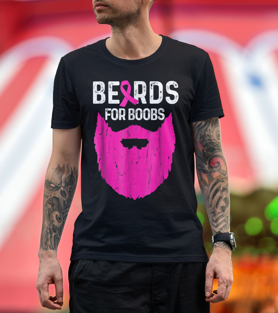 Bearded Guys Helping Raise Awareness for Breast Cancer Beards for Boobs with Pink T-Shirt