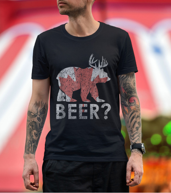 Premium T-Shirt: Canadian Maple Leaf Bear Deer Beer Question T-Shirt Canadian Maple Leaf Bear Deer Beer Question T-Shirt