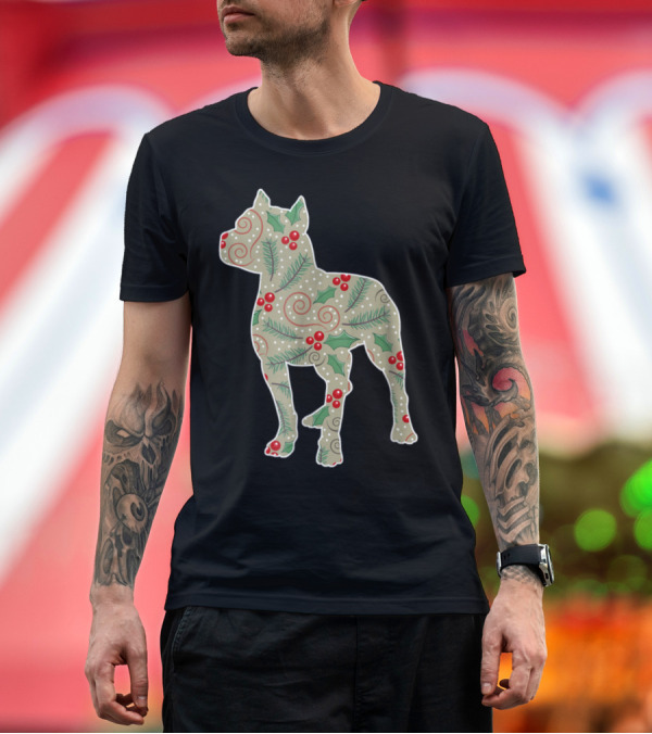 Premium T-Shirt: Christmas Pitbull Festive Holly and Evergreen T-Shirt Christmas Pitbull Festive Holly and Evergreen T-Shirt