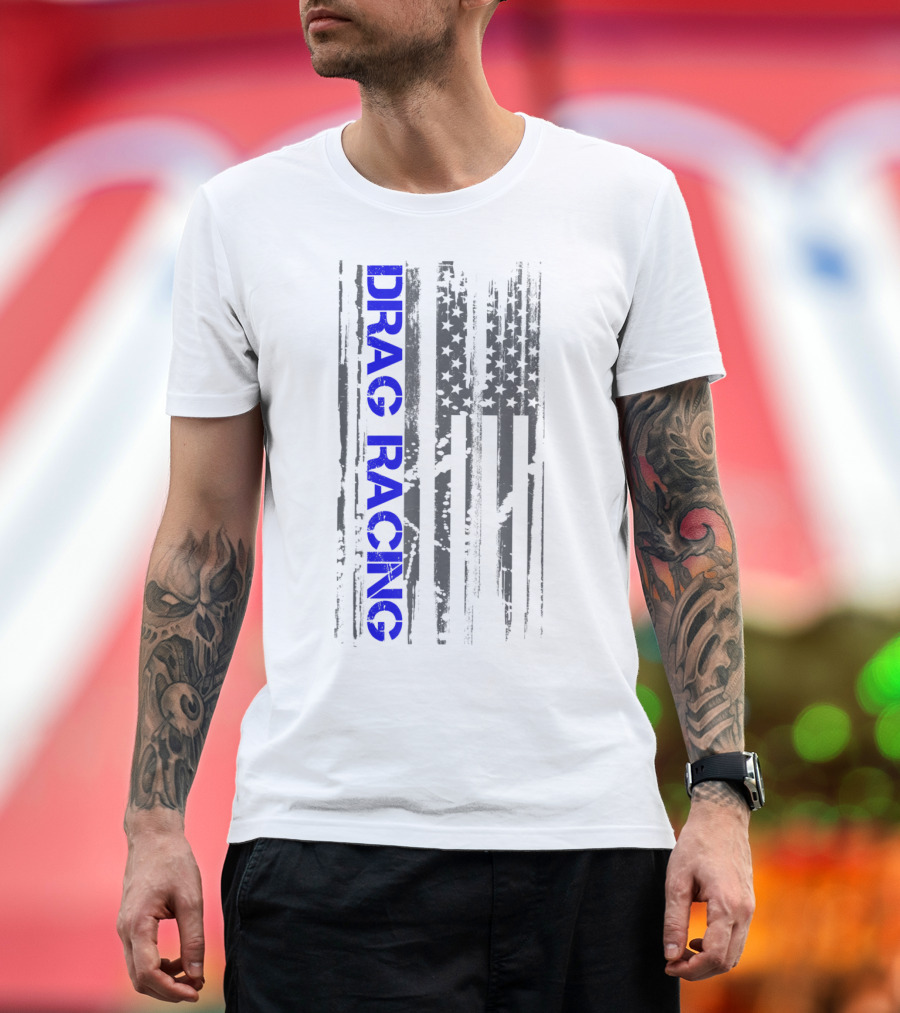 Drag Racing Patriotic American Flag T-Shirt