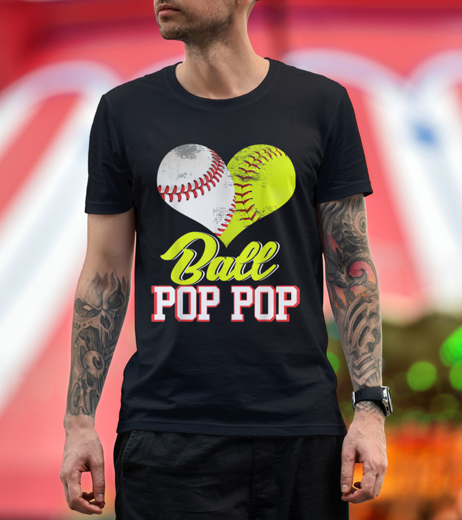 Ball Pop Pop Heart Shape Baseball Softball Fusion T-Shirt