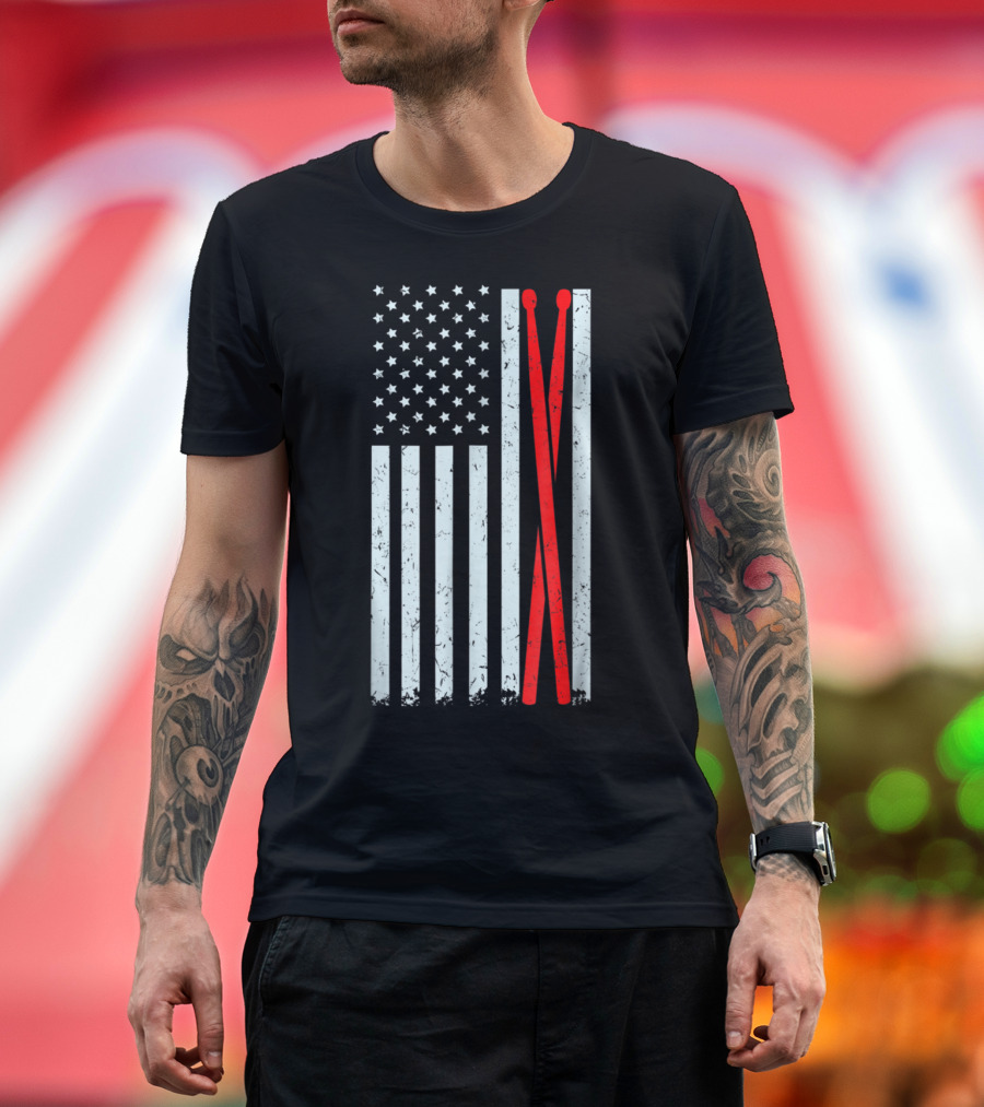 Vintage American Flag Drum Sticks T-Shirt