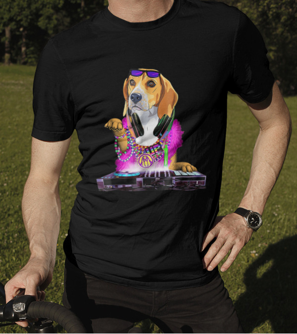 Beagle DJ Party Dog With Headphones And Colorful T-Shirt