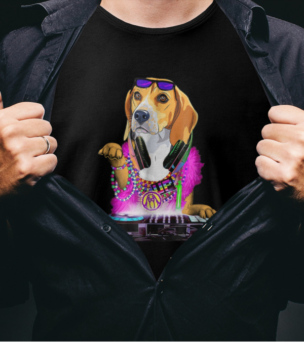 Beagle DJ Party Dog With Headphones And Colorful T-Shirt