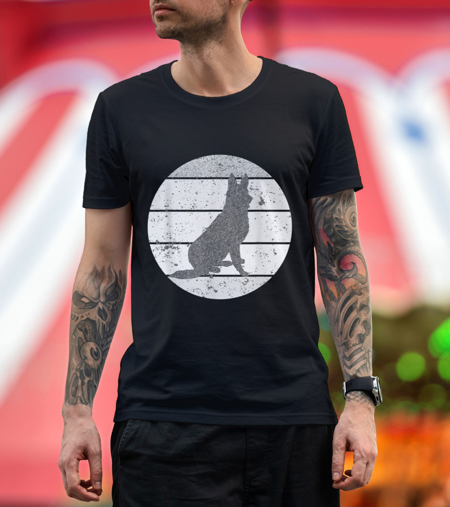 German Shepherd Silhouette Trendy Dog Parents GSD Love Retro Circle Stripes T-Shirt