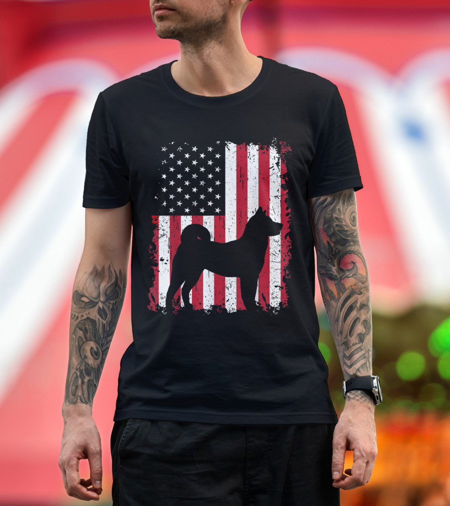 Patriotic Akita Dog Silhouette with American Flag 4th of July USA T-Shirt