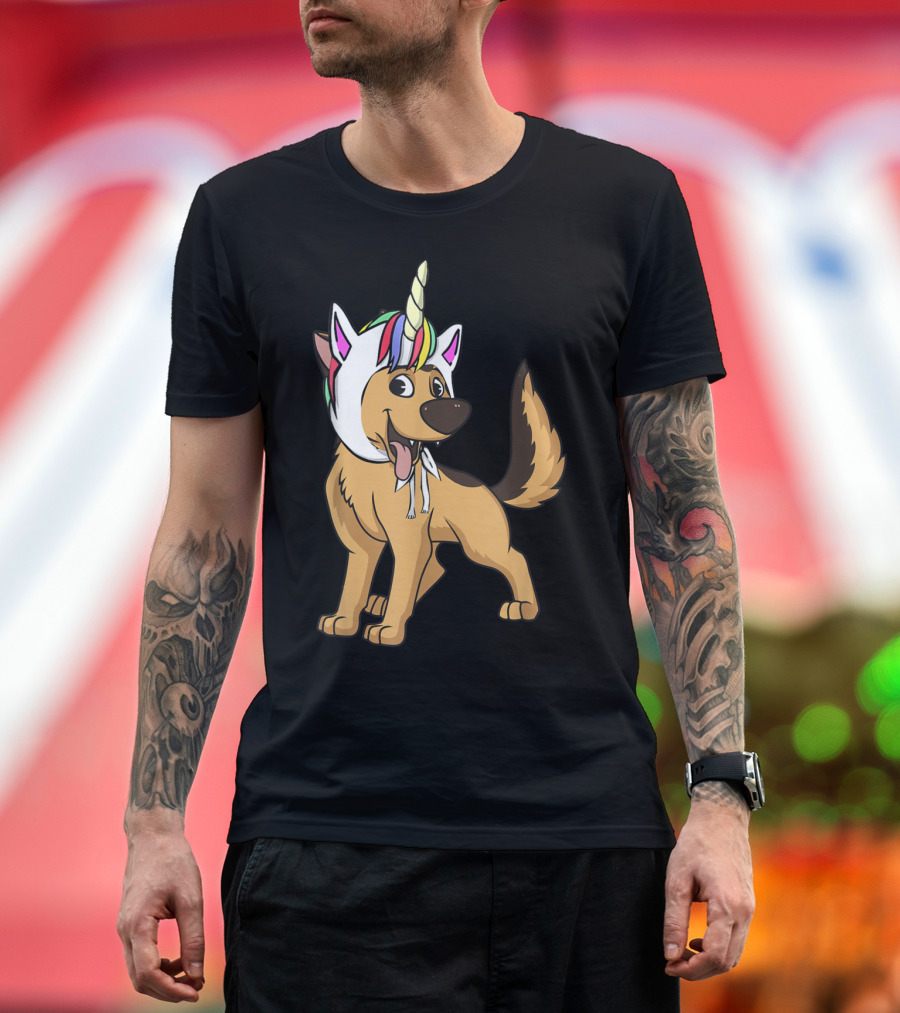 German Shepherd Wearing Rainbow Unicorn Hat T-Shirt