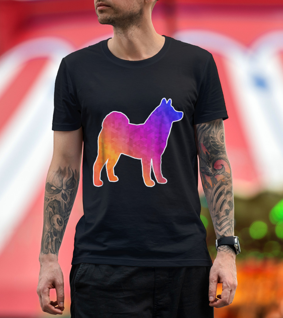 Akita Dog Low Poly Geometric Rainbow T-Shirt