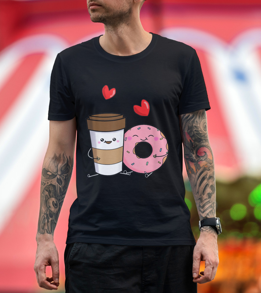 Coffee And Donuts Cute Kawaii Love Hearts Snack Duo Image T-Shirt