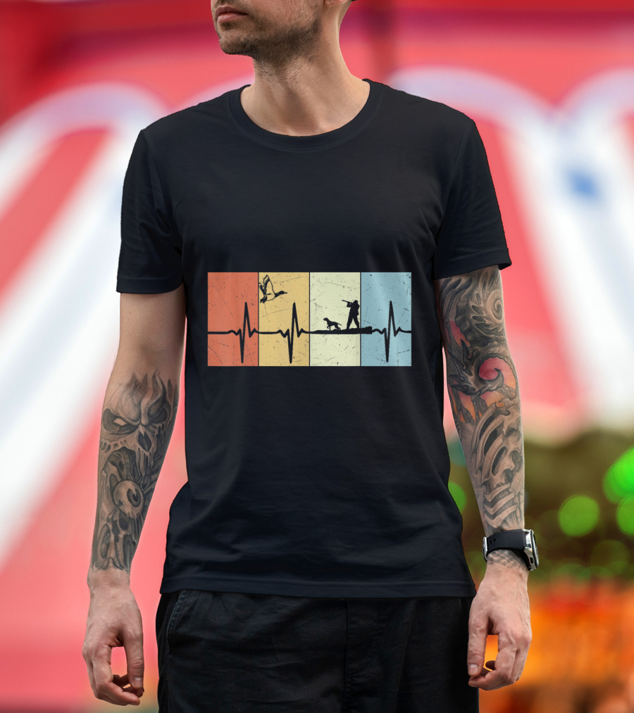 Pulse of a Waterfowl Hunter with Duck and Dog T-Shirt