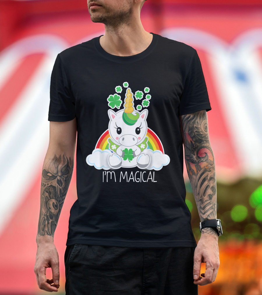 I'm Magical Unicorn with Shamrocks and Rainbow T-Shirt