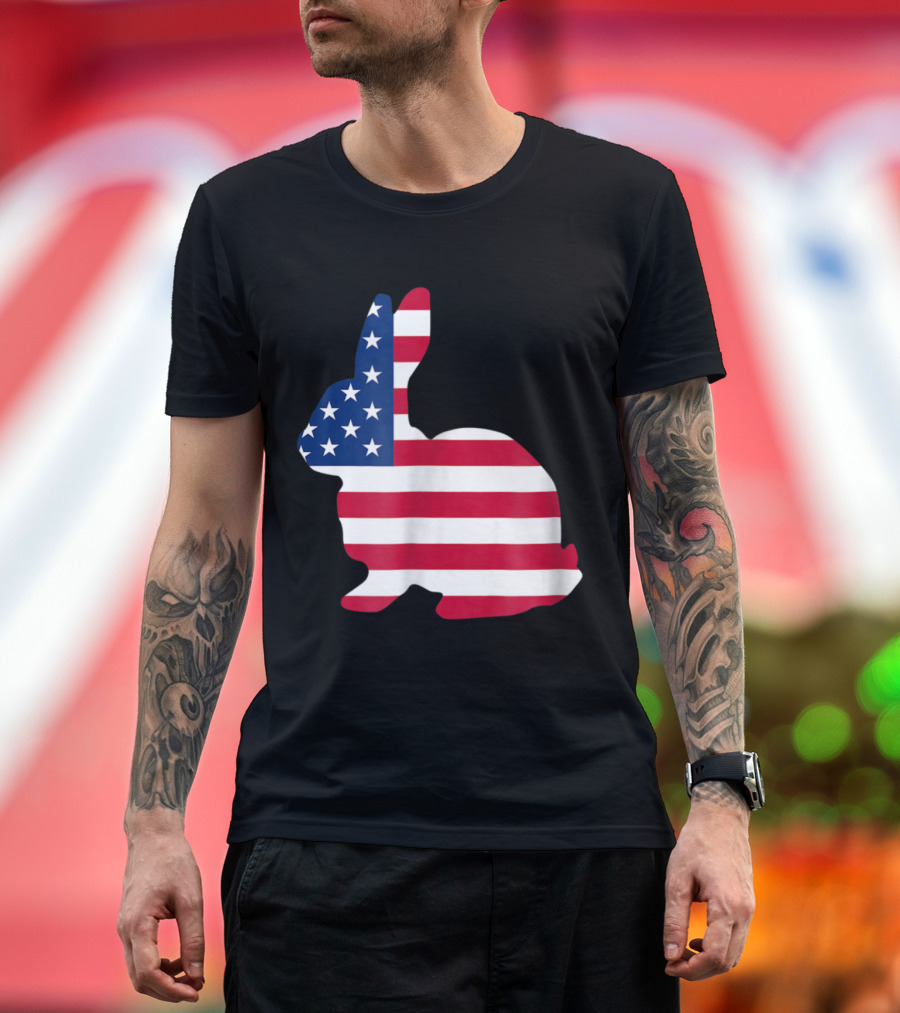 Easter Bunny with American Flag T-Shirt