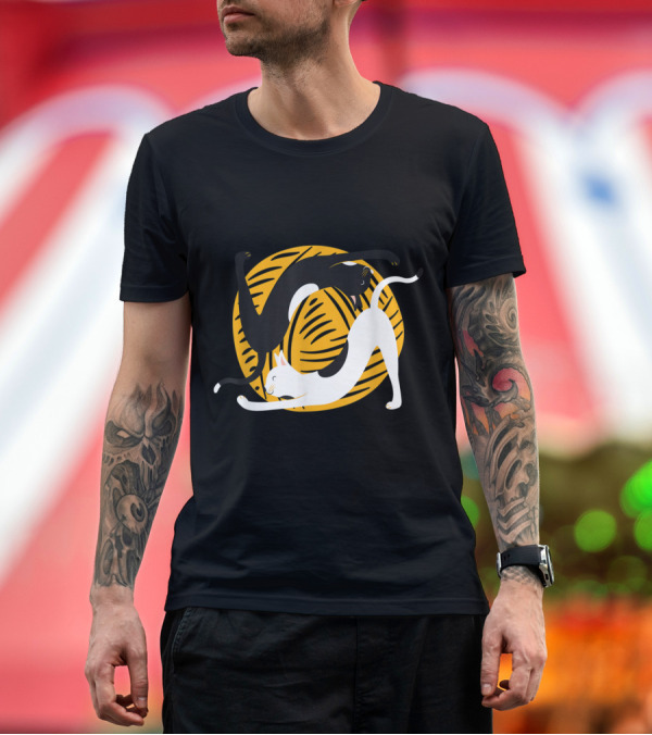Premium T-Shirt: Funny Cat Yoga Black and White Cats Playing with Yellow Yarn T-Shirt Funny Cat Yoga Black and White Cats Playing with Yellow Yarn T-Shirt