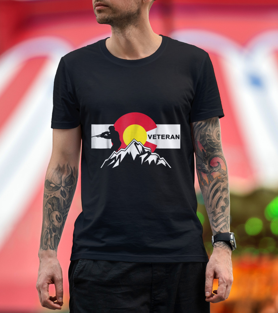 Colorado Veteran Flag Symbol with Mountain and Armed T-Shirt