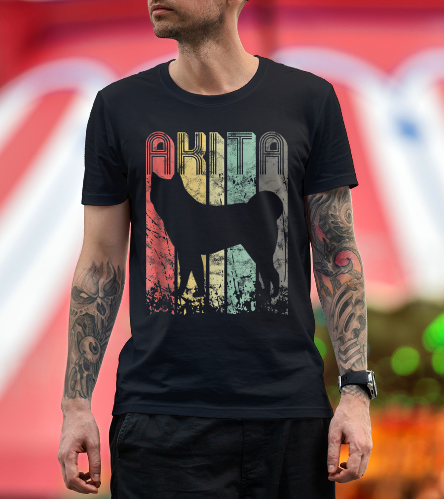 AKITA Retro Silhouette with Distressed Stripes for T-Shirt