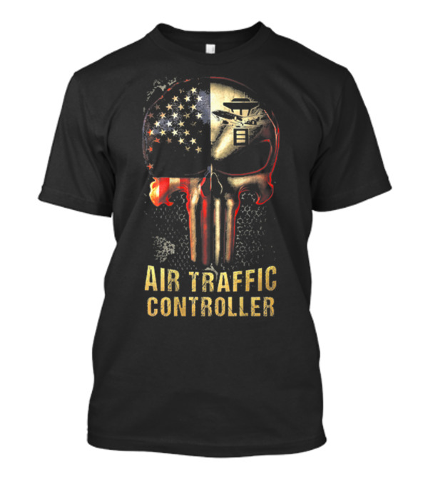 Air Traffic Controller Skull American Flag And ATC Tower T-Shirt