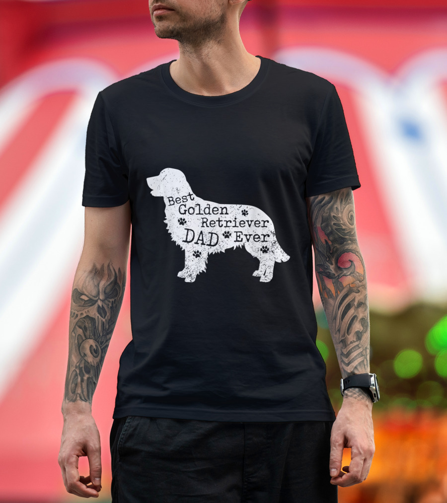 Best Golden Retriever Dad Ever Silhouette with Paw Prints T-Shirt