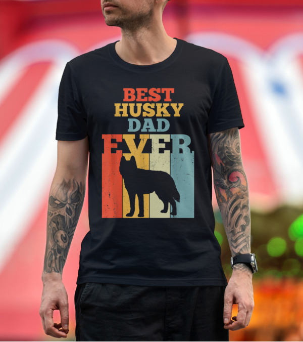 Premium T-Shirt: Best Husky Dad Ever Vintage Silhouette Retro Colors T-Shirt Best Husky Dad Ever Vintage Silhouette Retro Colors T-Shirt