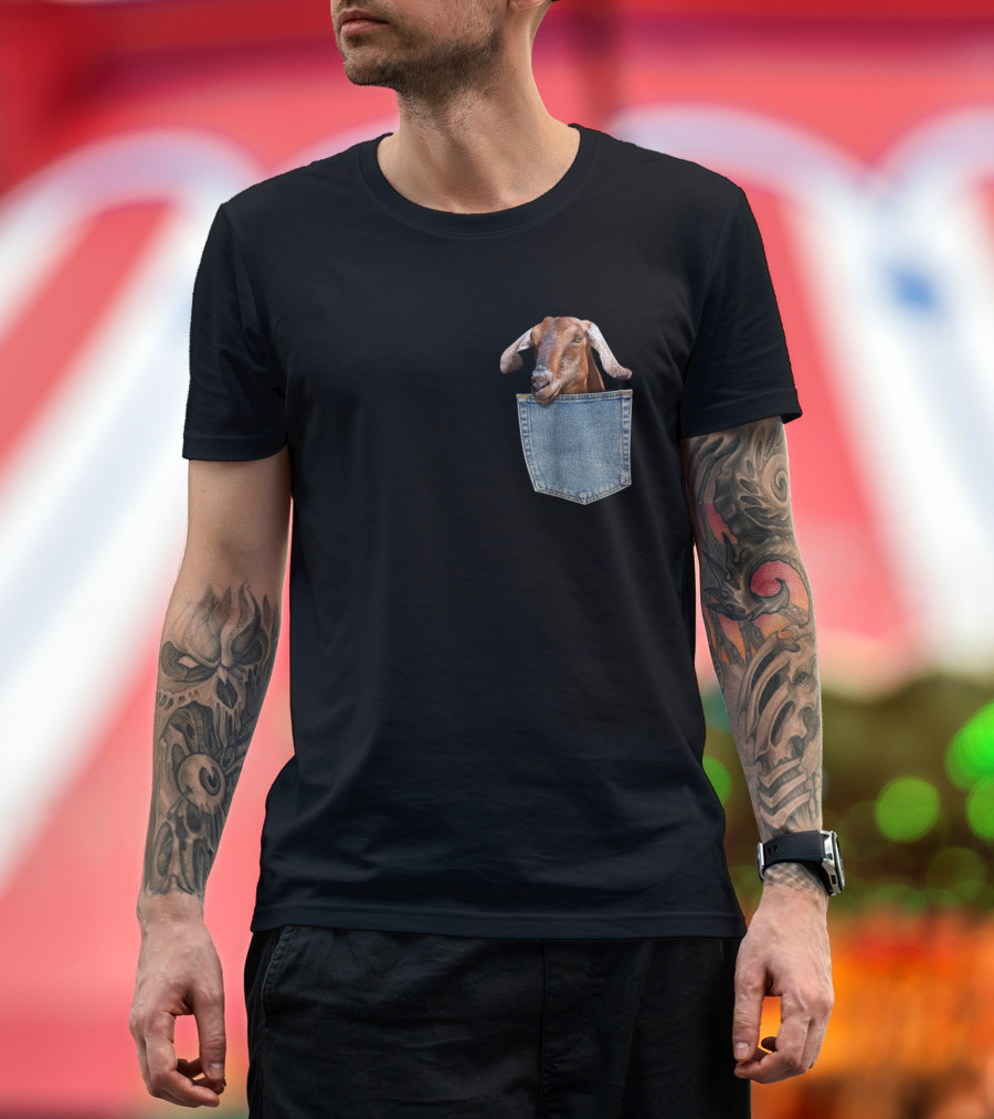 Baby Goat Peeking from Denim Pocket Fun T-Shirt