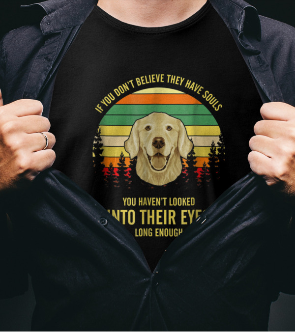 Golden Retriever Soulful Eyes Retro Forest T-Shirt