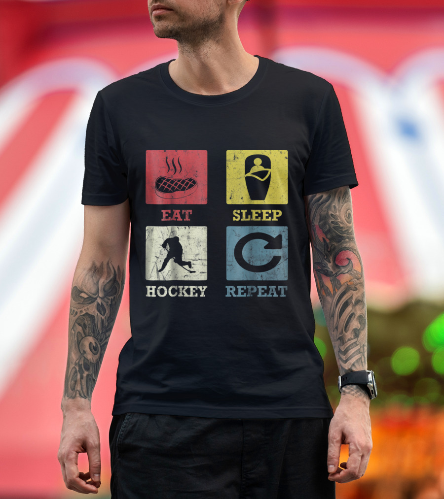 Eat Sleep Hockey Repeat Ice Skating Routine Icons T-Shirt