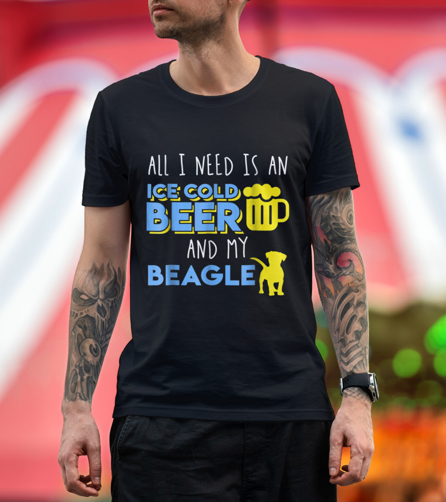All I Need Is An Ice Cold Beer and My Beagle with Yellow Beer Mug T-Shirt
