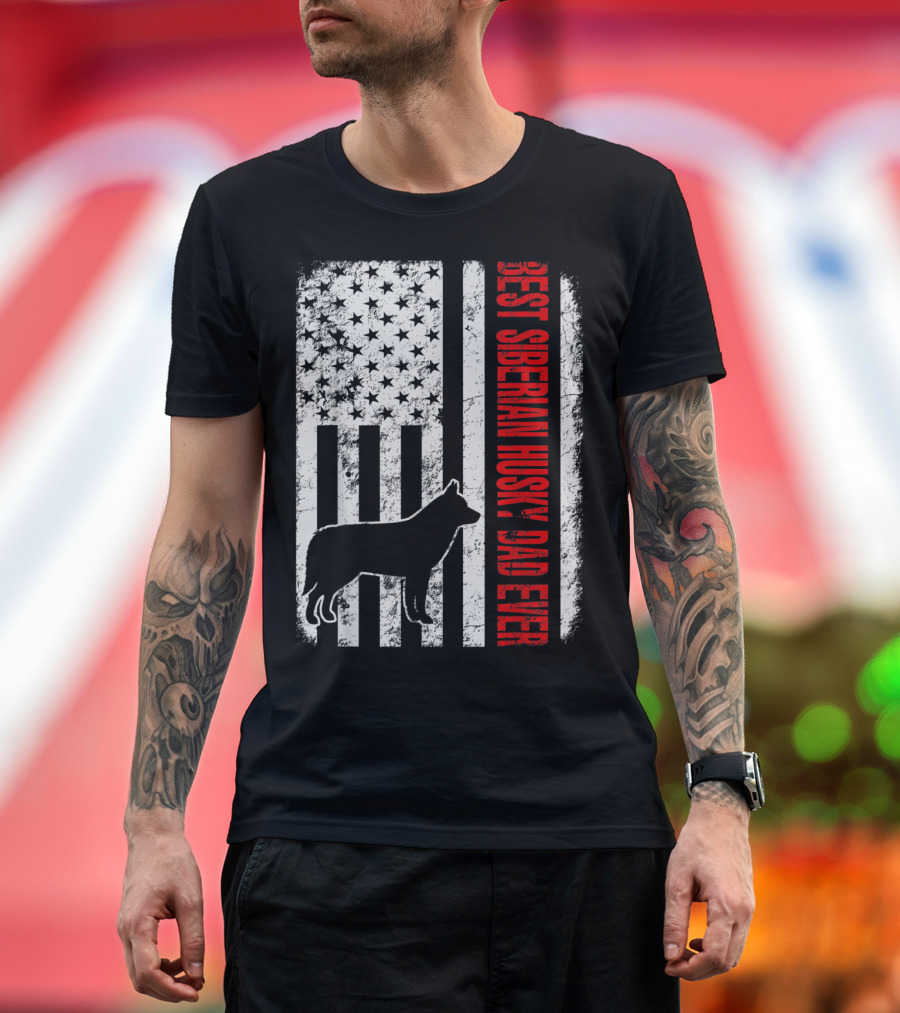Best Siberian Husky Dad Ever American Flag T-Shirt