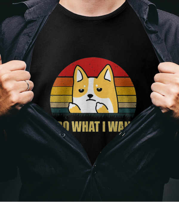I Do What I Want Corgi Puppy Retro Sunset T-Shirt