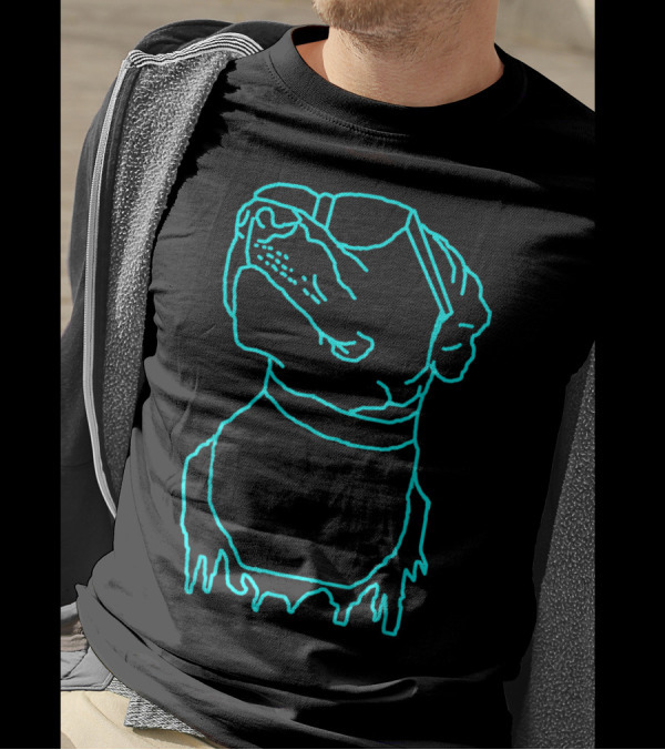 Blue Outline Of A Cool Pitbull Head With Dripping T-Shirt