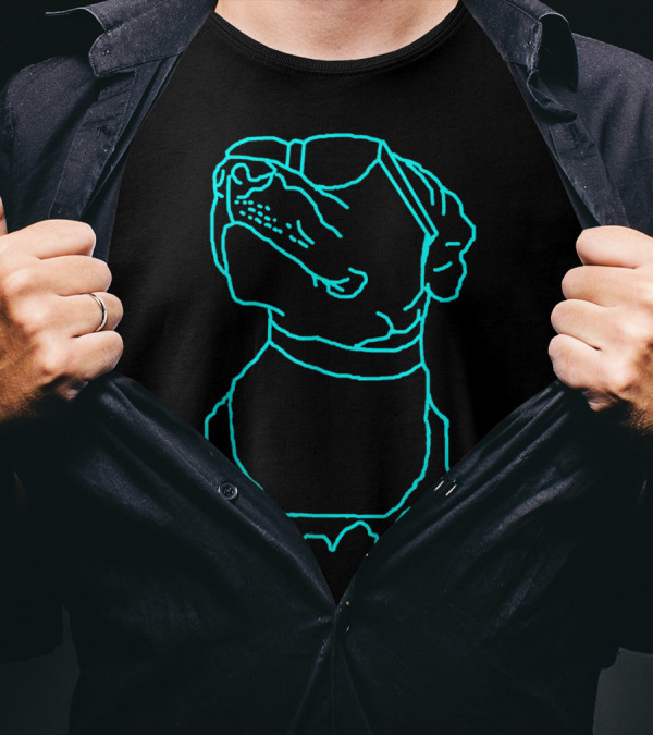 Blue Outline Of A Cool Pitbull Head With Dripping T-Shirt