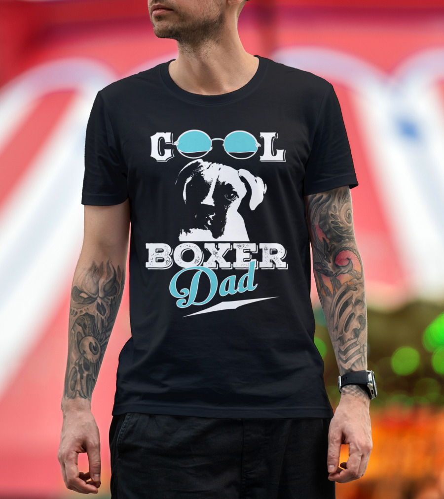 Cool Boxer Dad with Sunglasses Graphic for Fathers Who Love Boxer Dogs T-Shirt
