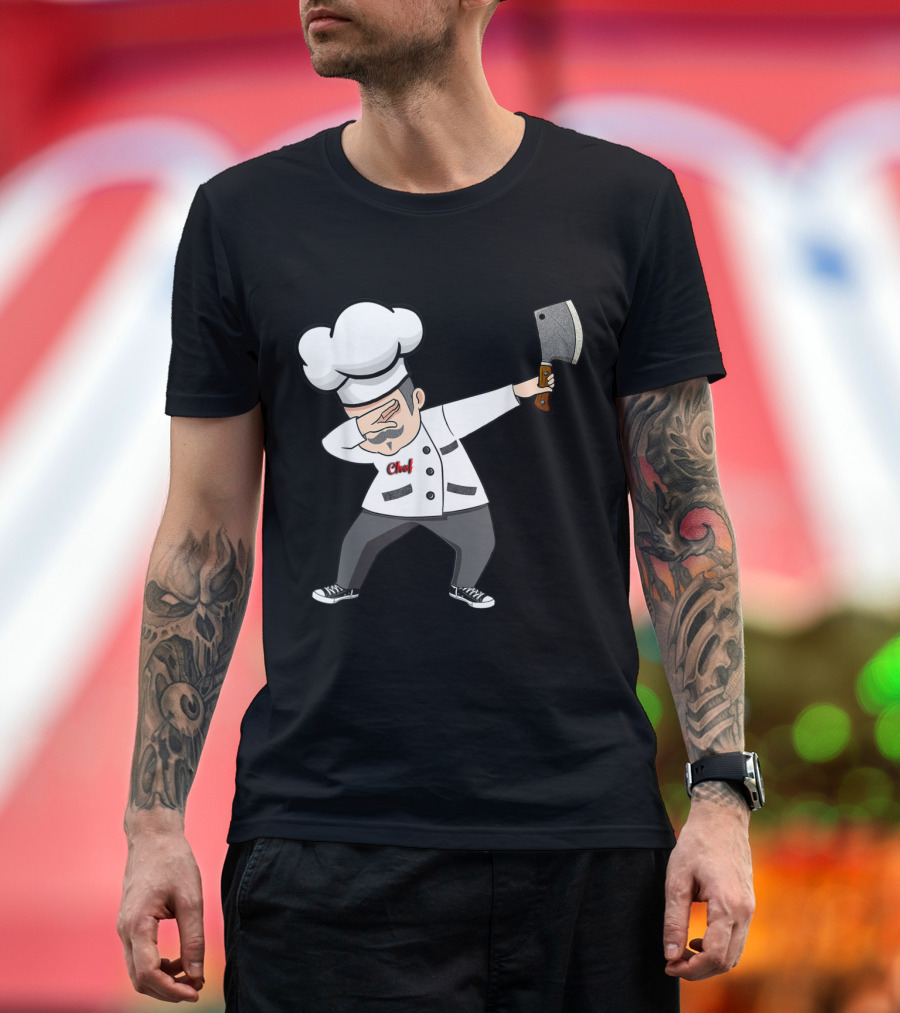 Playful Dabbing Chef Cartoon with Cleaver and Chef Hat T-Shirt