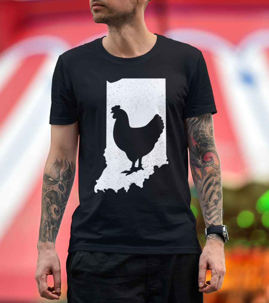 Indiana Chicken Poultry Farm Silhouette Map T-Shirt
