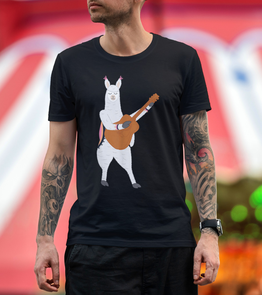 Alpaca Joyfully Strumming Classical Guitar T-Shirt