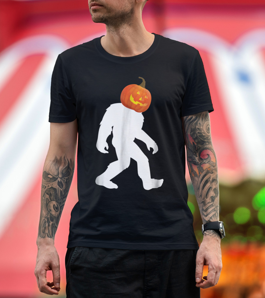 Bigfoot Halloween Costume Sasquatch with Jack-O'-Lantern Head T-Shirt