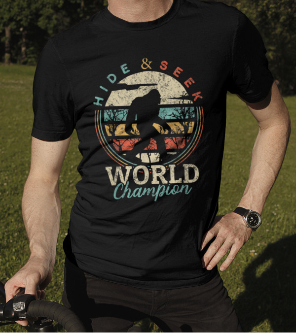 Hide And Seek World Champion Bigfoot Sasquatch Retro T-Shirt