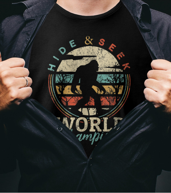 Hide And Seek World Champion Bigfoot Sasquatch Retro T-Shirt