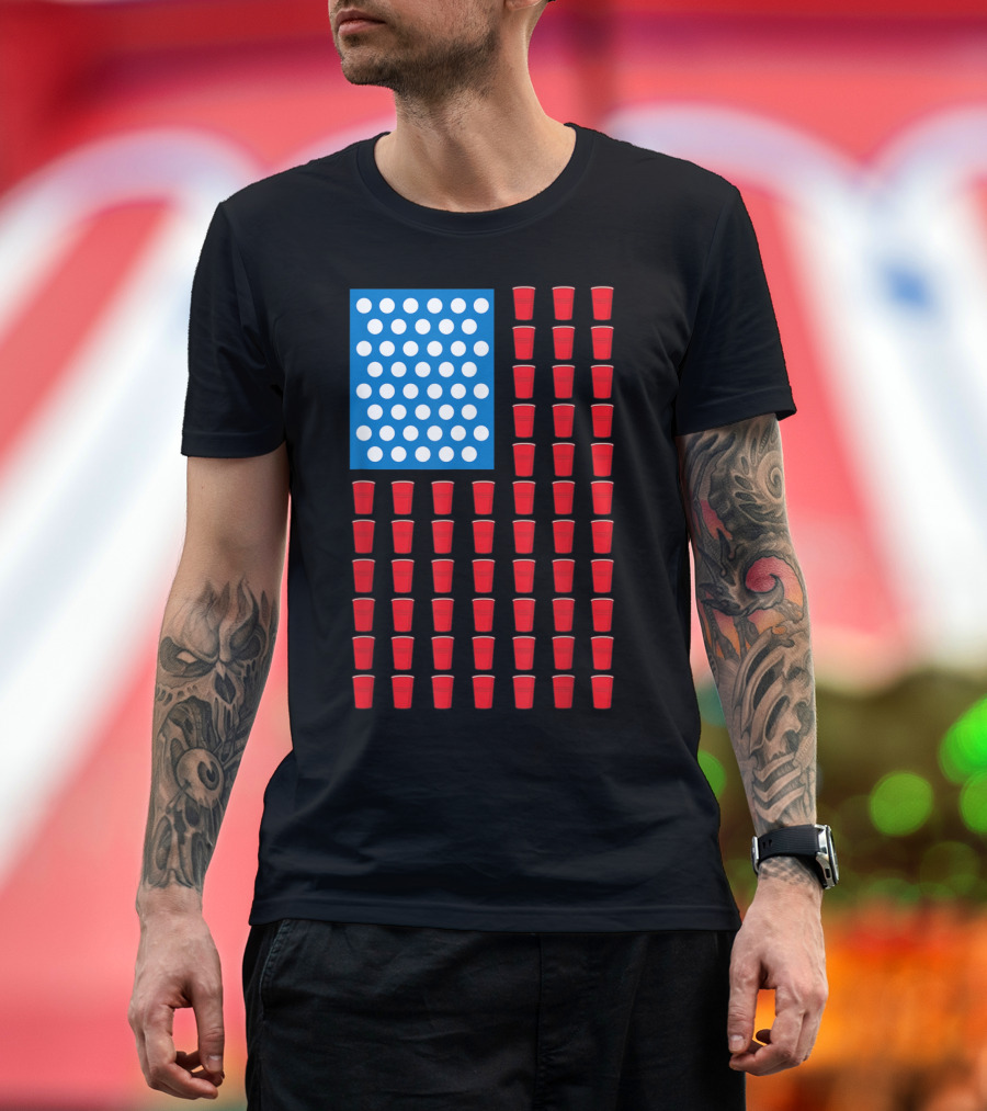 Red Solo Cup American Beer Pong Flip Cup Flag T-Shirt