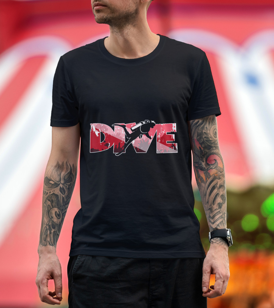 Scuba Diving Diver Silhouette with Bold Red and White DIVE Text T-Shirt