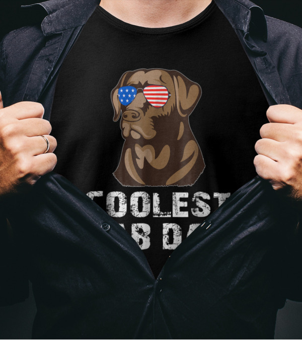 Coolest Lab Dad Chocolate Labrador With American Flag Sunglasses T-Shirt